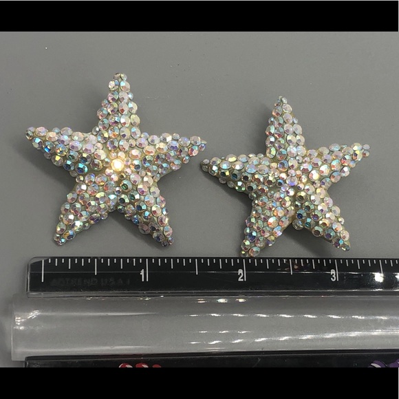 Richard Kerr vintage Starfish Aurora Borealis crystals clip on earrings - Picture 6 of 9
